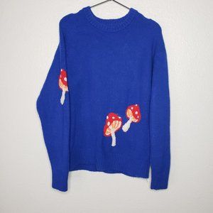Forever 21 Blue Sweater with Red Mushroom Design